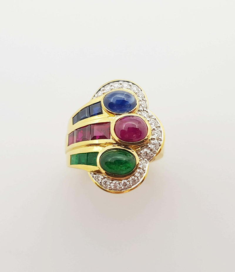 SJ2286 - Ruby, Emerald, Blue Sapphire and Diamond Ring Set in 18 Karat Gold Settings