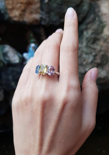 JR0319P - Pink Sapphire, Yellow Sapphire, Blue Sapphire Ring Set in 14 Karat White Gold Setting