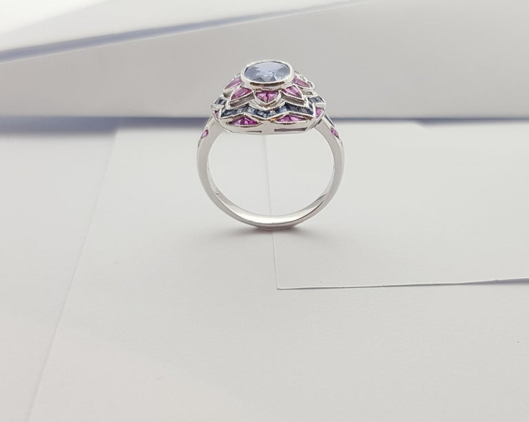 SJ2945 - Blue Sapphire with Pink Sapphire Ring Set in 18 Karat White Gold Settings