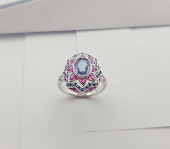 SJ2945 - Blue Sapphire with Pink Sapphire Ring Set in 18 Karat White Gold Settings