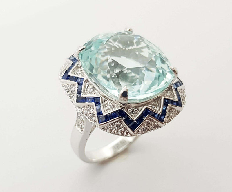 SJ2528 - GIA Certified Paraiba Tourmaline, Blue Sapphire, Diamond Ring in 18K White Gold