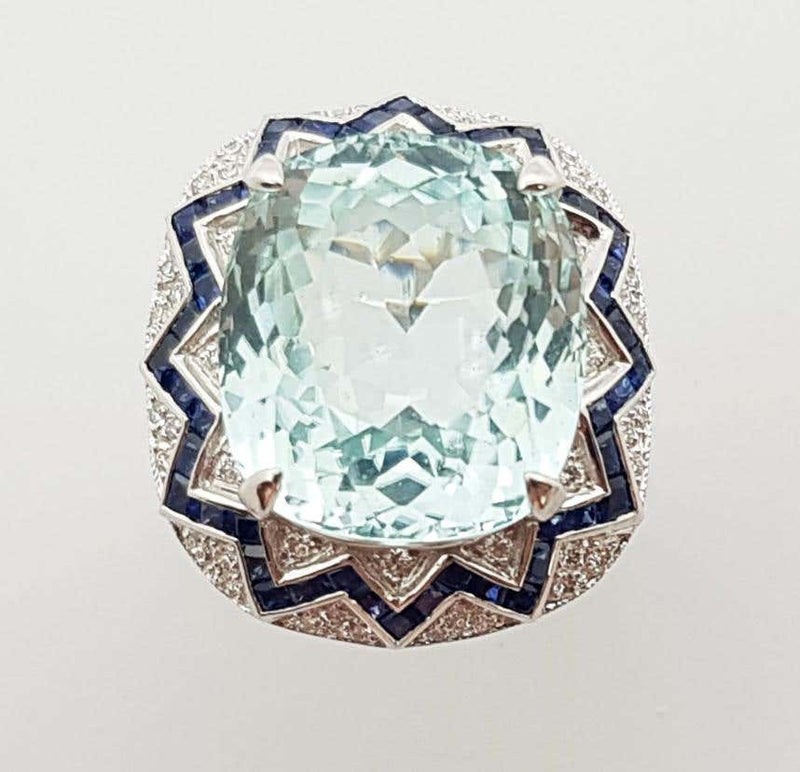 SJ2528 - GIA Certified Paraiba Tourmaline, Blue Sapphire, Diamond Ring in 18K White Gold