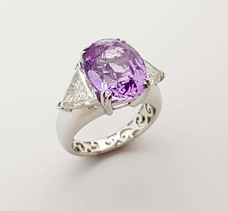 SJ2529 - GIA Certified Unheated Ceylon 8cts Purple Sapphire with Diamond Ring in Platinum