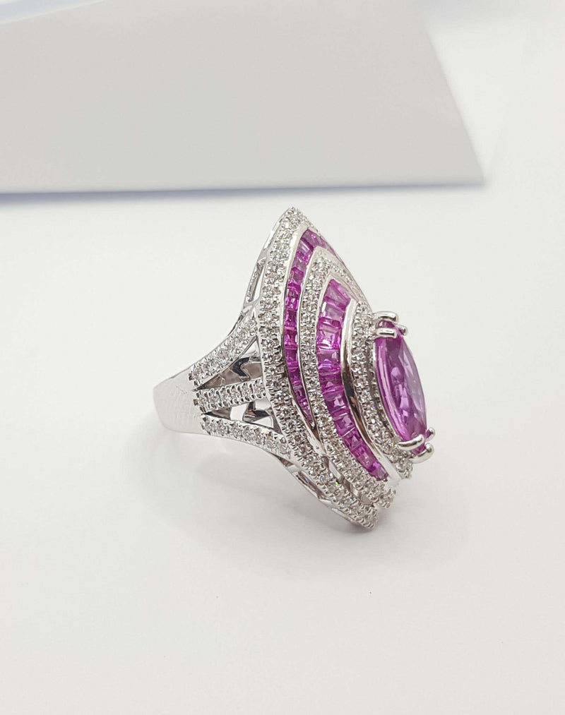 SJ2530 - Pink Sapphire with Diamond Ring Set in 18 Karat White Gold Settings