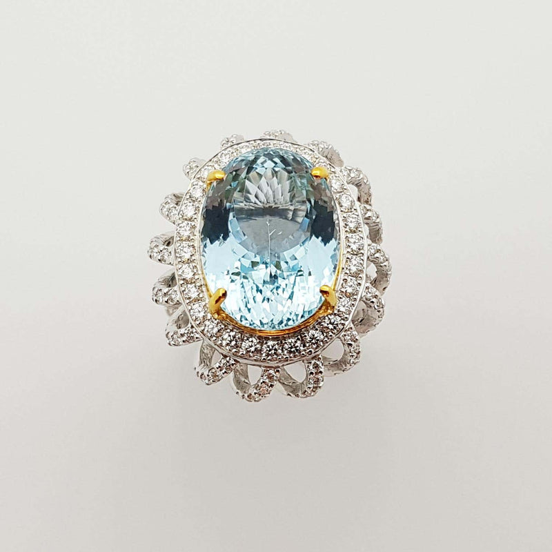 SJ2267 - Aquamarine with Diamond Ring Set in 18 Karat White Gold Settings