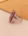 SJ2066 - Ruby with Diamond Flower Motif Ring Set in 18 Karat White Gold Settings
