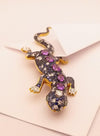 SJ1835 - Purple Sapphire, Blue Sapphire, Tsavorite and Diamond Lizard Brooch in 18K Gold