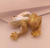SJ3004 - Fresh Water Pearl with Brown Diamond Frog Brooch Set in 18 Karat Gold Settings