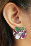 SJ2525 - Diamond, Tsavorite and Pink Sapphire Earrings in 18 Karat White Gold Settings