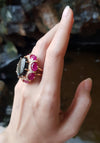 SJ2034 - Black Star Sapphire with Ruby and Brown Diamond Ring Set in 18 Karat Rose Gold