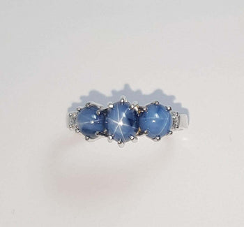 JR0042O- Blue Star Sapphire & Diamond Ring Set in 18 Karat Gold Setting