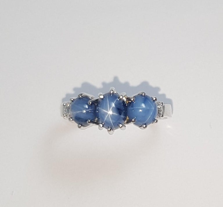 JR0308P - Blue Star Sapphire & Diamond Ring Set in 18 Karat White Gold Setting