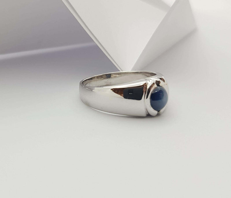 SJ2689 - Blue Star Sapphire Ring Set in 18 Karat White Gold Settings