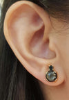 JE0061T - Black Star Sapphire & Black Diamond Earrings Set in 18 Karat Gold Settings