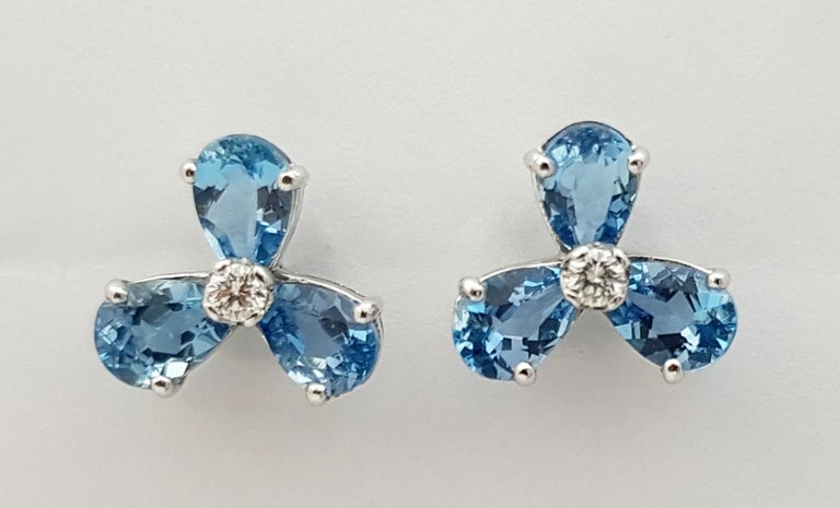 SJ2905 - Blue Sapphire with Diamond Earrings Set in 18 Karat Gold Settings