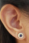SJ2877 - Cabochon Blue Sapphire with Diamond Earrings set in 18 Karat Gold Settings