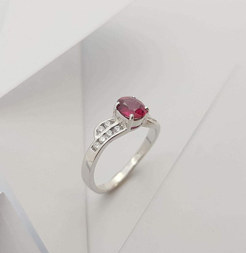 SJ3264 - Ruby with Diamond Ring Set in 18 Karat White Gold Settings