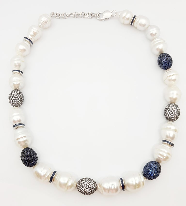 SJ6408 - South Sea Pearl, Blue Sapphire, White Sapphire Necklace Set I ...