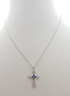 SJ2905 - Blue Sapphire with Diamond Cross Pendant Set in 18 Karat White Gold Settings