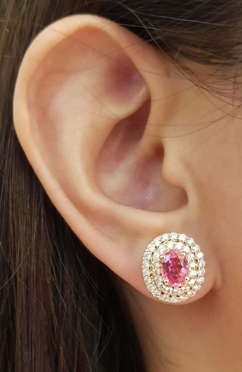 SJ2525 - Pink Sapphire with Diamond Earrings Set in 18 Karat Rose Gold Settings