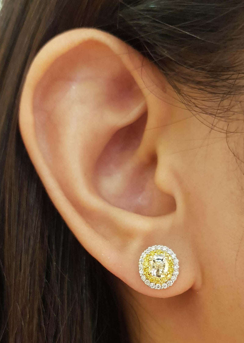 SJ2809 - Diamond and Yellow Diamond Earrings Set in 18 Karat White Gold Settings