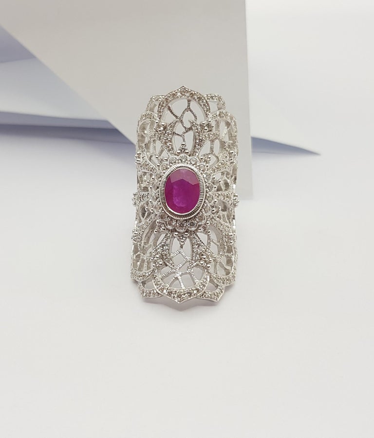 SJ6392 - Ruby with Cubic Zirconia Ring set in Silver Settings