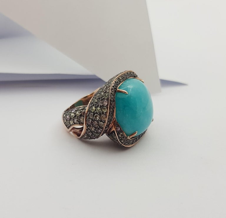 SJ6003 - Amazonite with Multi-Color Sapphire Ring set in Silver Settings