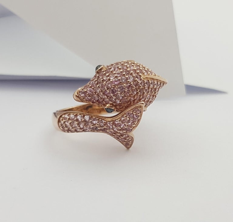 SJ3173 - Pink Sapphire and Rainbow Colour Sapphire Dolphin Ring set in Silver Settings
