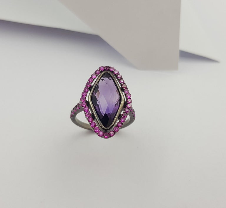 SJ6007 - Amethyst  with Ruby Ring set in Silver Settings