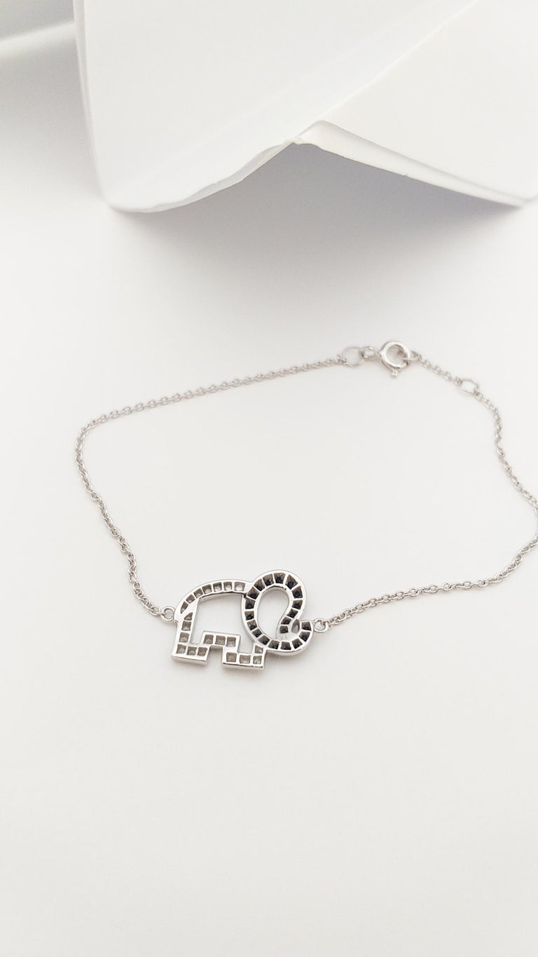 SJ3187 - White Sapphire and Black Sapphire Elephant Bracelet set in Silver Settings