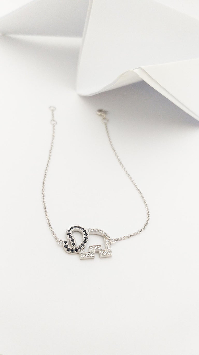 SJ3143 - Black Sapphire and White Sapphire Elephant Bracelet set in Silver Settings