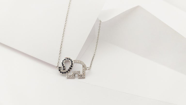 SJ3187 - White Sapphire and Black Sapphire Elephant Bracelet set in Silver Settings