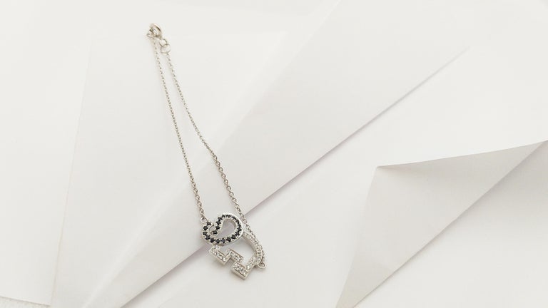 SJ3143 - Black Sapphire and White Sapphire Elephant Bracelet set in Silver Settings