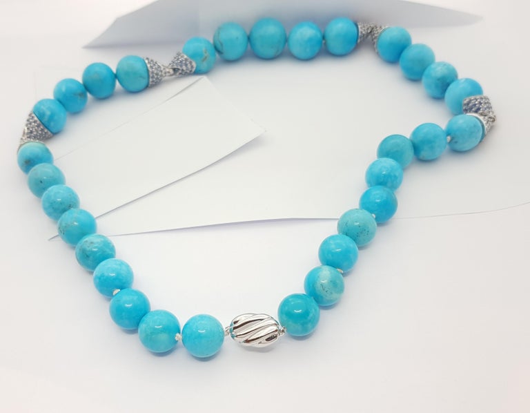 SJ6403 - Turquoise with Blue Sapphire 15.13 carats Necklace set in Silver Settings