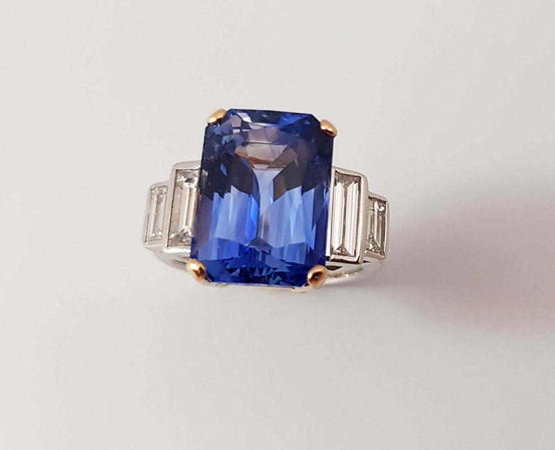 SJ2485 - GRS Certified 12cts Ceylon Blue Sapphire with Diamond Ring in 18K White Gold