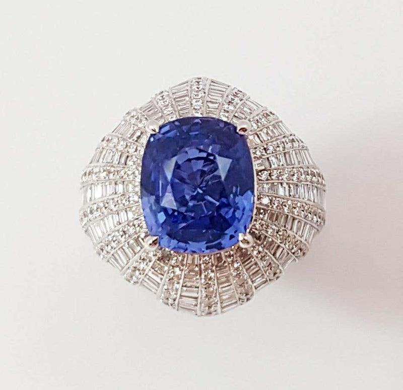 SJ2490 - GIA Certified 8cts Ceylon Blue Sapphire with Diamond Ring Set in 18K White Gold