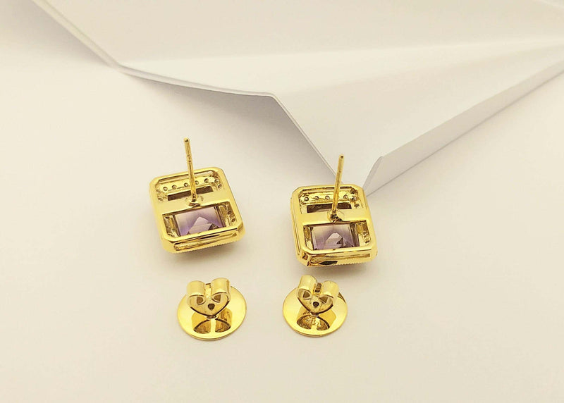 SJ2845 - Ametrine with Brown Diamond Earrings Set in 14 Karat Gold Settings