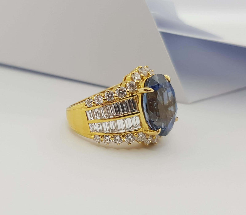 SJ2491 - GRS Certified Ceylon 11cts Blue Sapphire with Diamond Ring in 18K Gold