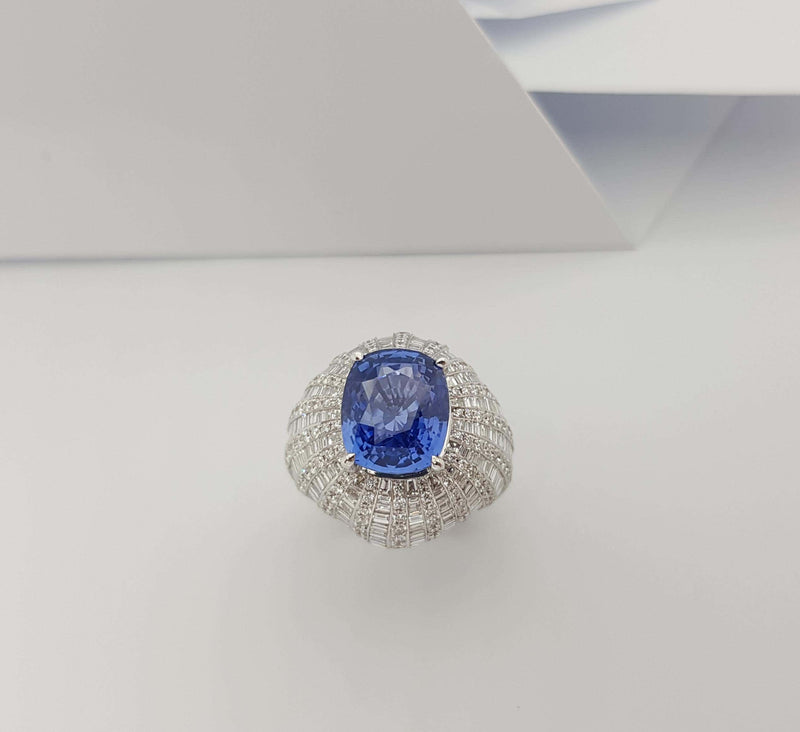 SJ2490 - GIA Certified 8cts Ceylon Blue Sapphire with Diamond Ring Set in 18K White Gold