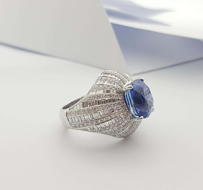 SJ2490 - GIA Certified 8cts Ceylon Blue Sapphire with Diamond Ring Set in 18K White Gold