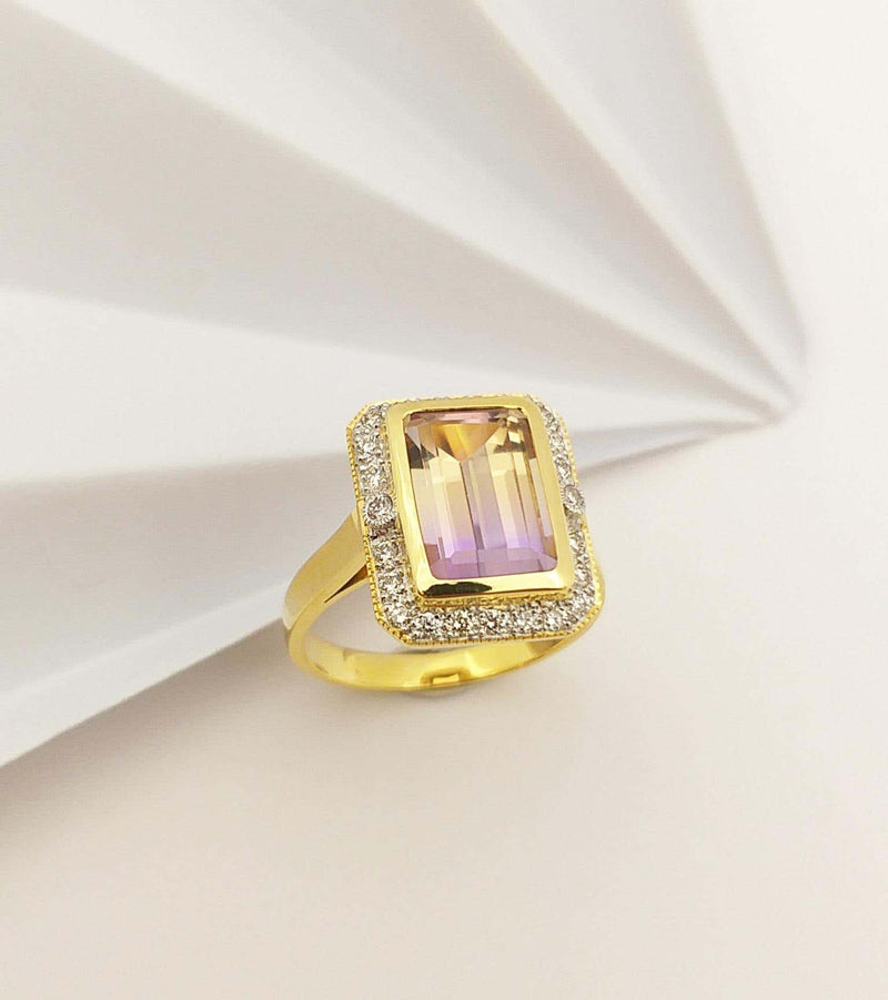 SJ2865 - Ametrine with Brown Diamond Ring Set in 14 Karat Gold Settings