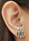 SJ2868 - Black Star Sapphire, Brown Diamond with Diamond Earrings in 18 Karat White Gold