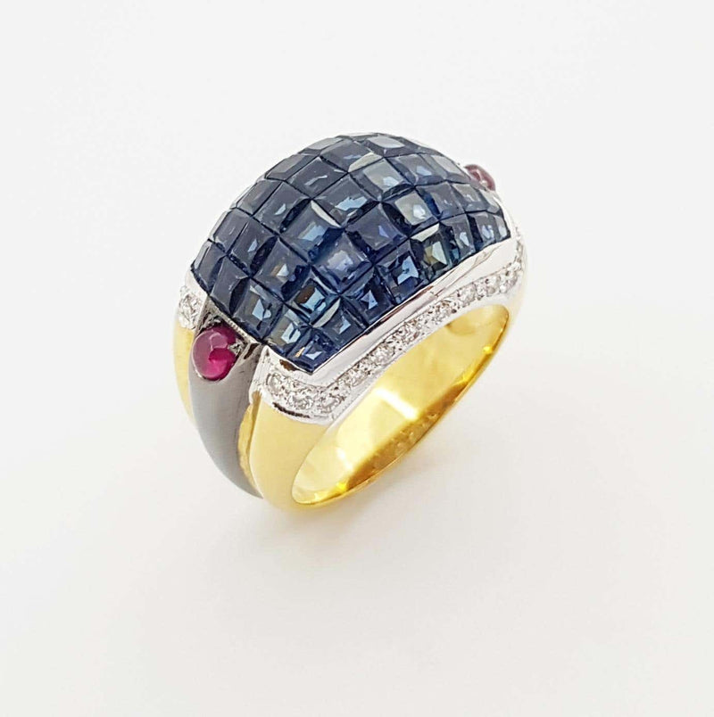 SJ2925 - Blue Sapphire with Diamond Ring Set in 18 Karat Gold Settings