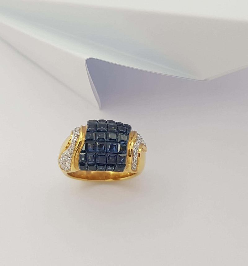SJ2938 - Blue Sapphire with Diamond Ring Set in 18 Karat Gold Settings