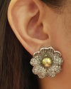 JE0030X - South Sea Pearl & Pave Green Sapphire Flower Earrings Set in 18 Karat White Gold Setting