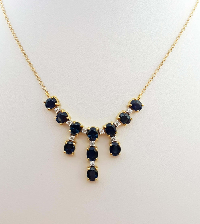 SJ2909 - Blue Sapphire with Diamond Necklace Set in 18 Karat Gold Settings