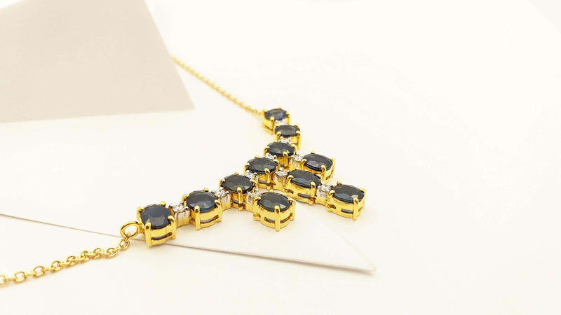 SJ2909 - Blue Sapphire with Diamond Necklace Set in 18 Karat Gold Settings