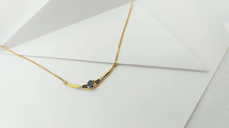 SJ6057 - Blue Sapphire with Diamond Necklace Set in 18 Karat Gold Settings