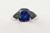 JR0078O - Blue Sapphire & Tsavorite Ring Set in 18 Karat White Gold Setting