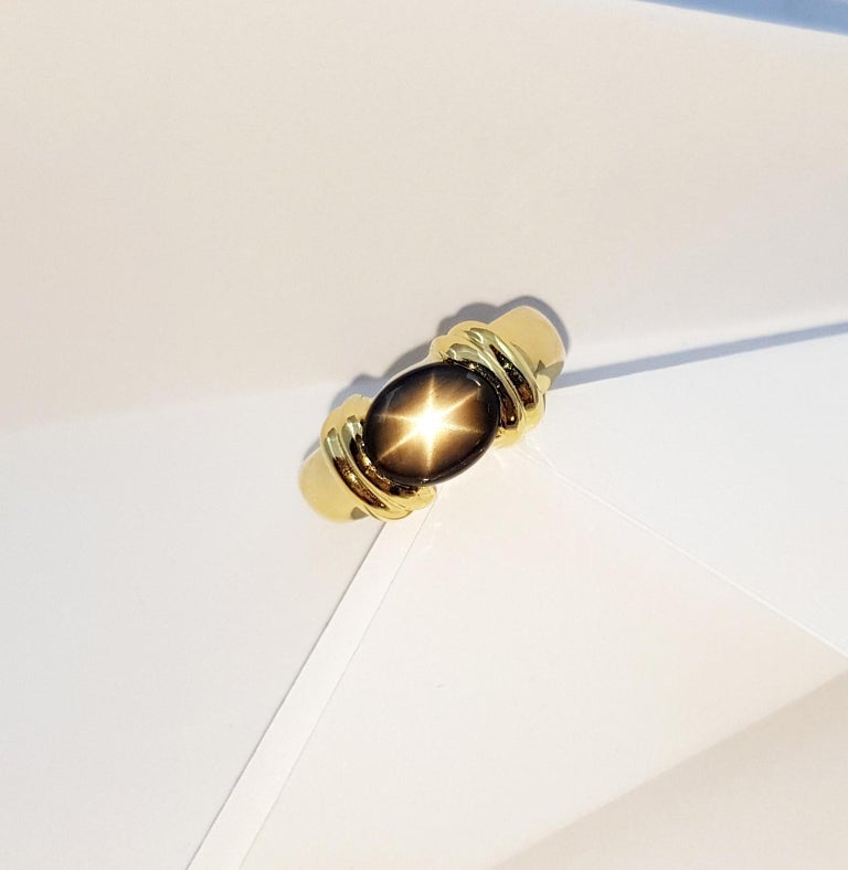 SJ2845 - Black Star Sapphire Ring Set in 18 Karat Gold Settings